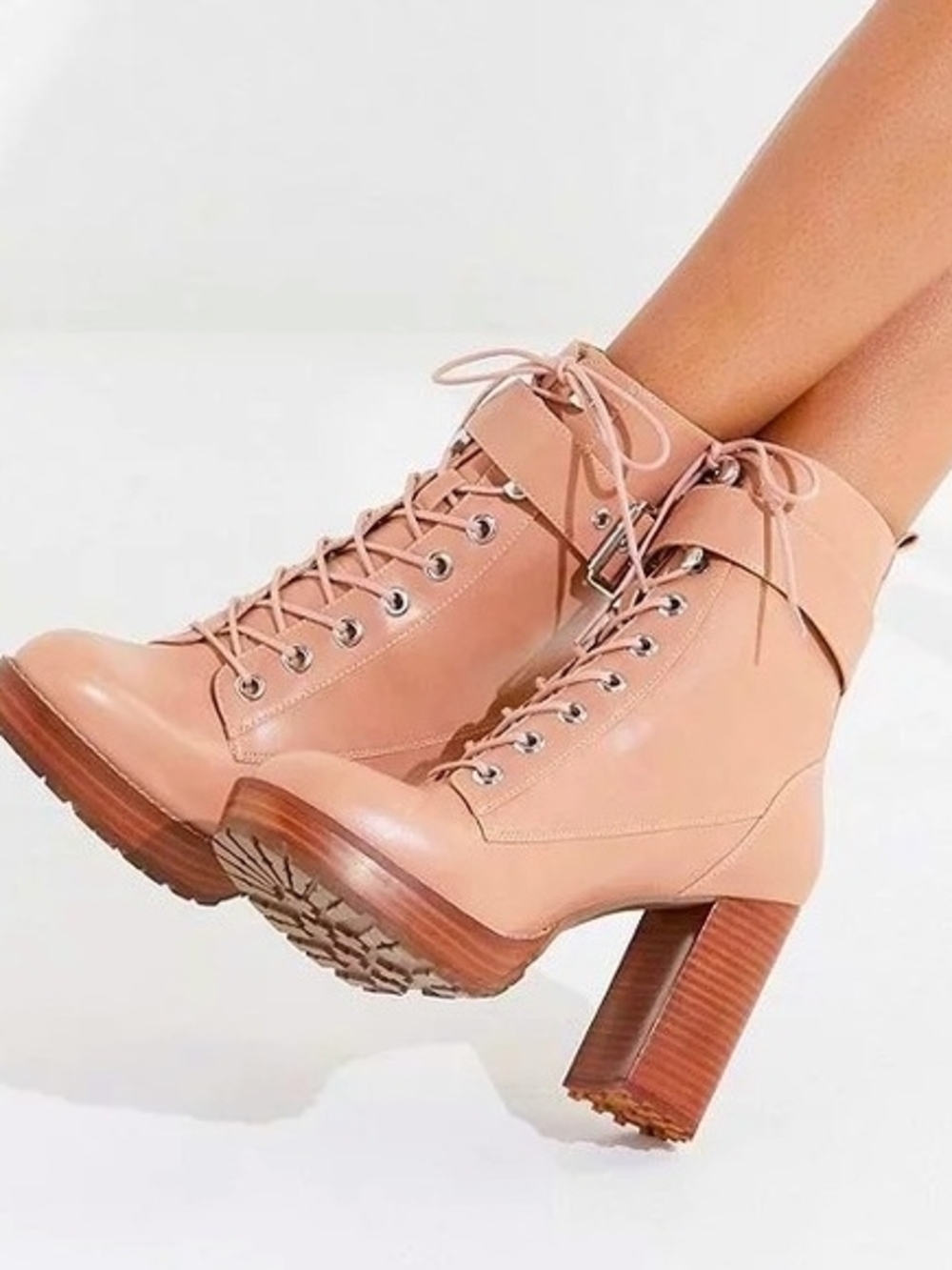 Y2K Urban Outfitters Kennedy Heeled Lace Up Boot - Blush Pink